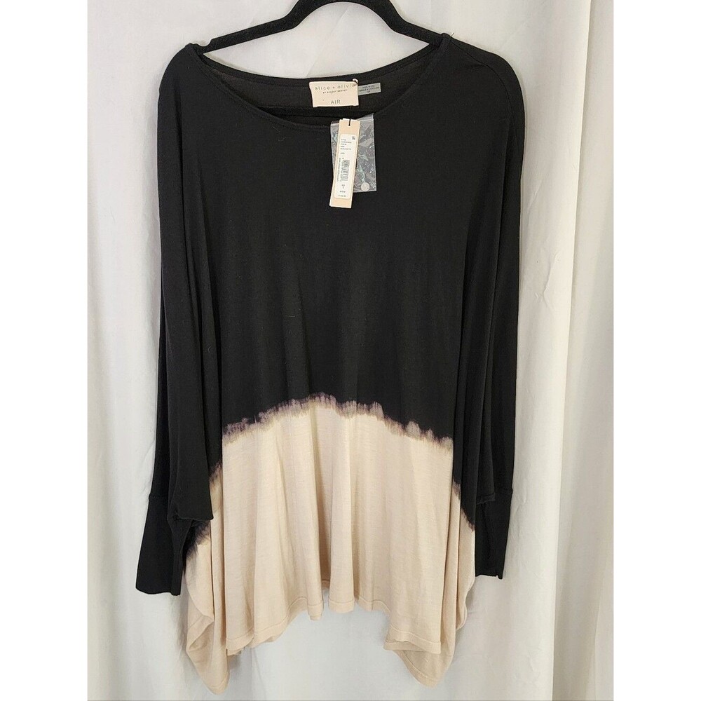 NWT Alice + Olivia Oversized Dip-dye Tunic Shirt, Cream/Black, Small